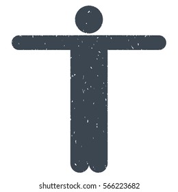 Scarecrow Pose grainy textured smooth blue icon for overlay watermark stamps. Flat symbol with dust texture. Dotted vector ink rubber seal stamp with grunge design on a white background.