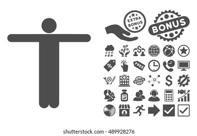 Scarecrow Pose icon with bonus clip art. Vector illustration style is flat iconic symbols, gray color, white background.
