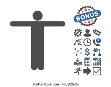 Scarecrow Pose icon with bonus pictures. Vector illustration style is flat iconic bicolor symbols, cobalt and gray colors, white background.