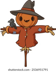 Scarecrow with pumkin head vector illustration