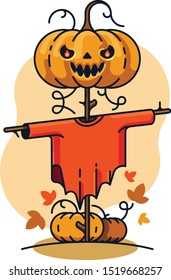 Scarecrow pumpkin halloween vector illustration