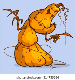 Scarecrow pumpkin head cartoon style isolated on white. Vector Halloween design
