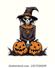 Scarecrow pumpkin illustration A whimsical and charming hand drawn design capturing the essence of autumn, harvest, and Halloween
