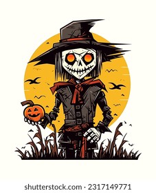 Scarecrow pumpkin illustration A whimsical and charming hand drawn design capturing the essence of autumn, harvest, and Halloween