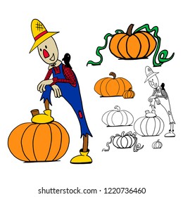 Scarecrow with Pumpkins Vector