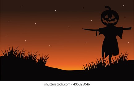 Scarecrow of silhouette halloween backgrounds vector illustration
