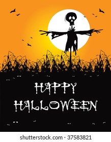 scarecrow with skull in cornfield