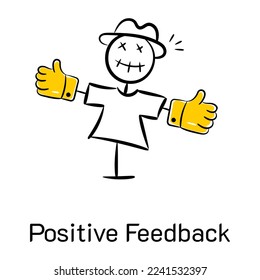 Scarecrow with thumbs up, concept of positive feedback hand drawn icon 