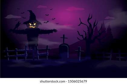 scarecrow with tomb in halloween scene