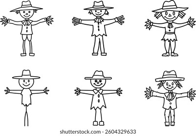 Scarecrow Vector Collection - Hand-Drawn Black Outline Illustration