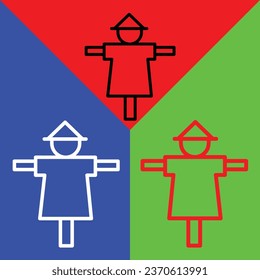 Scarecrow Vector Icon, Lineal style icon, from Agriculture icons collection, isolated on Red, Blue and Green Background.