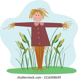 Scarecrow vector illustration with corns isolated on background for web and mobile.Scarecrow vector.