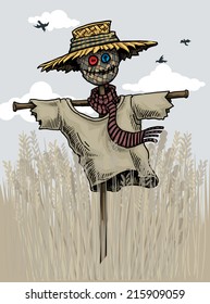Scarecrow, in the wind, vector illustration