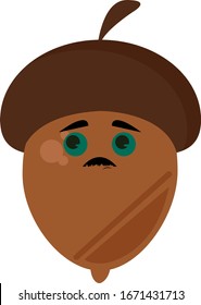 Scared acorn, illustration, vector on white background.