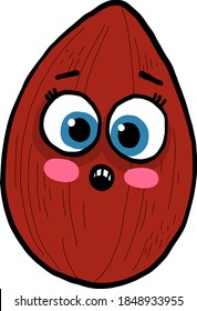 Scared almond, illustration, vector on white background
