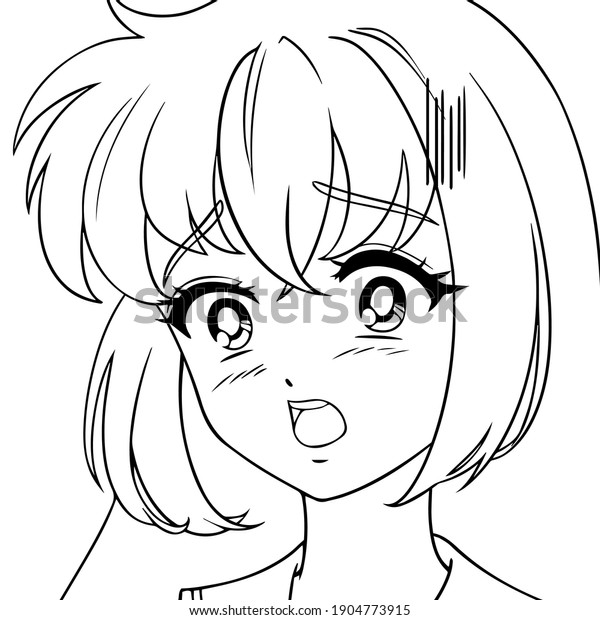 Scared Anime Girl Icon Portrait Contour Stock Vector (royalty Free 