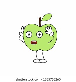 A scared Apple with arms and legs. Funny fruit smiley face. A children's character for a Board game.