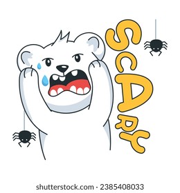 Scared bear screaming loud, doodle sticker 