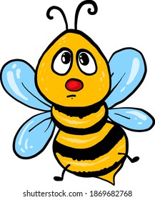 Scared bee with big eyes, illustration, vector on white background.