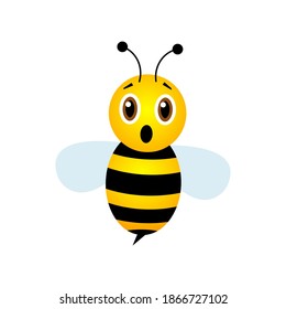 Scared bee character. Cute frighten bee with open mouth. Vector illustration.