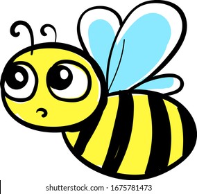 Scared bee, illustration, vector on white background.