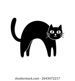 Scared Black Cat with Curved Back and Alert Expression – Halloween Animal Symbol for Spooky Designs – Vector Illustration