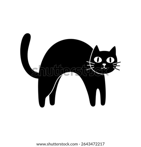 Scared Black Cat with Curved Back and Alert Expression – Halloween Animal Symbol for Spooky Designs – Vector Illustration