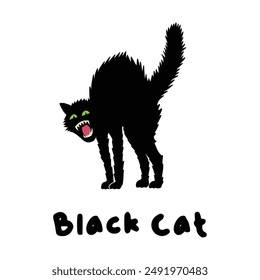 Scared black cat vector illustration