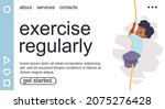 Scared black kid climbing rope at PE class at school. Vector landing for website page about school physical education.