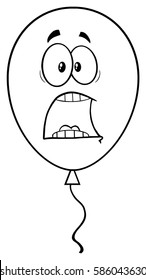 Scared Black And White Balloon Cartoon Mascot Character. Vector Illustration Isolated On White Background