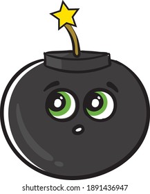Bomba asustada , ilustración, vector sobre fondo blanco