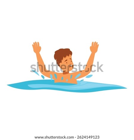 Scared boy drowning in sea, waving hands and asking for help, life threatening situation