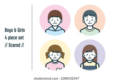 Scared boy  girl illustration set.