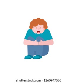Scared boy. kid crying and sitting. child fear  