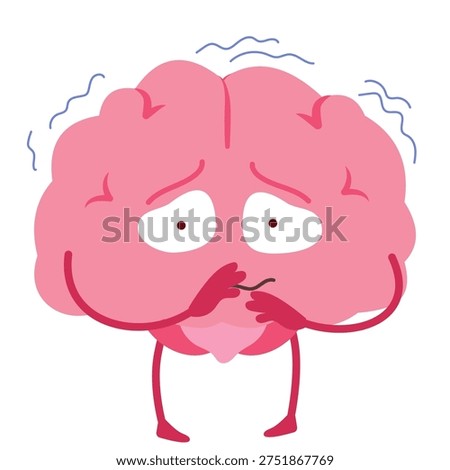 Scared Brain Mascot Character – Fear and Anxiety ConceptaCartoon vector illustration of a frightened brain mascot expressing fear, anxiety and emotional stress.