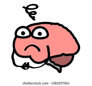 Scared brain on a white background. Cartoon. Vector illustration.