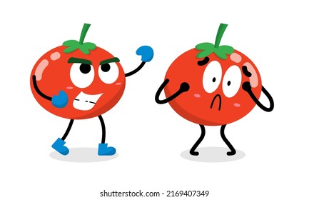 scared and brave face tomato character vector