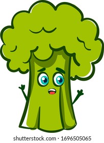 Scared broccoli, illustration, vector on white background