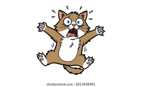 Scared brown cat with wide eyes and panic expression panicked startled