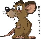Scared Brown Mouse Vector Illustration, Isolated on White Background