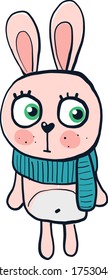 Scared bunny , illustration, vector on white background