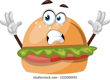 Scared burger, illustration, vector on white background.