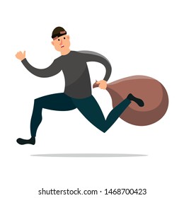 Scared burglar is running away with big money sack