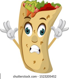 Scared burrito, illustration, vector on white background.