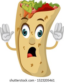 Scared burrito, illustration, vector on white background.