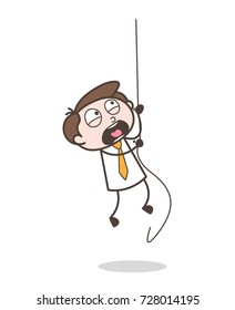 Scared Business Guy Climbing Rope Vector