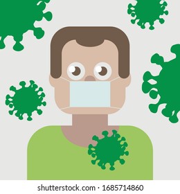 Scared by coronavirus guy in medicine mask