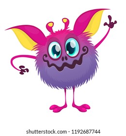 Scared cartoon blue monster waving. Illustration for Halloween
