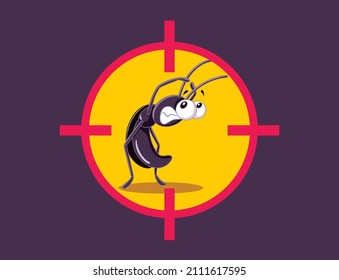 
Cucaracha de caricatura asustada con objetivo en ilustración vectorial. Ilustración de concepto humorístico de control de plagas con una cucaracha temible de dibujos animados
