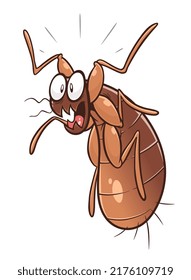 Scared cartoon flea on the white background. Cartoon flea series.